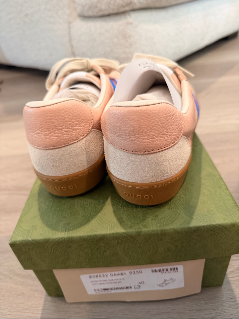 Gucci Women’s Pink Leather Web Stripe Sneakers Size 40 EU / US 10 - New With Box - Picture 2 of 6
